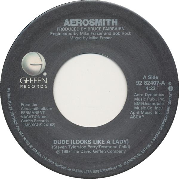 

7inch Record AEROSMITH Dude Looks Like A Lady 9282407 Geffen Records 1987 Canada Rock Used