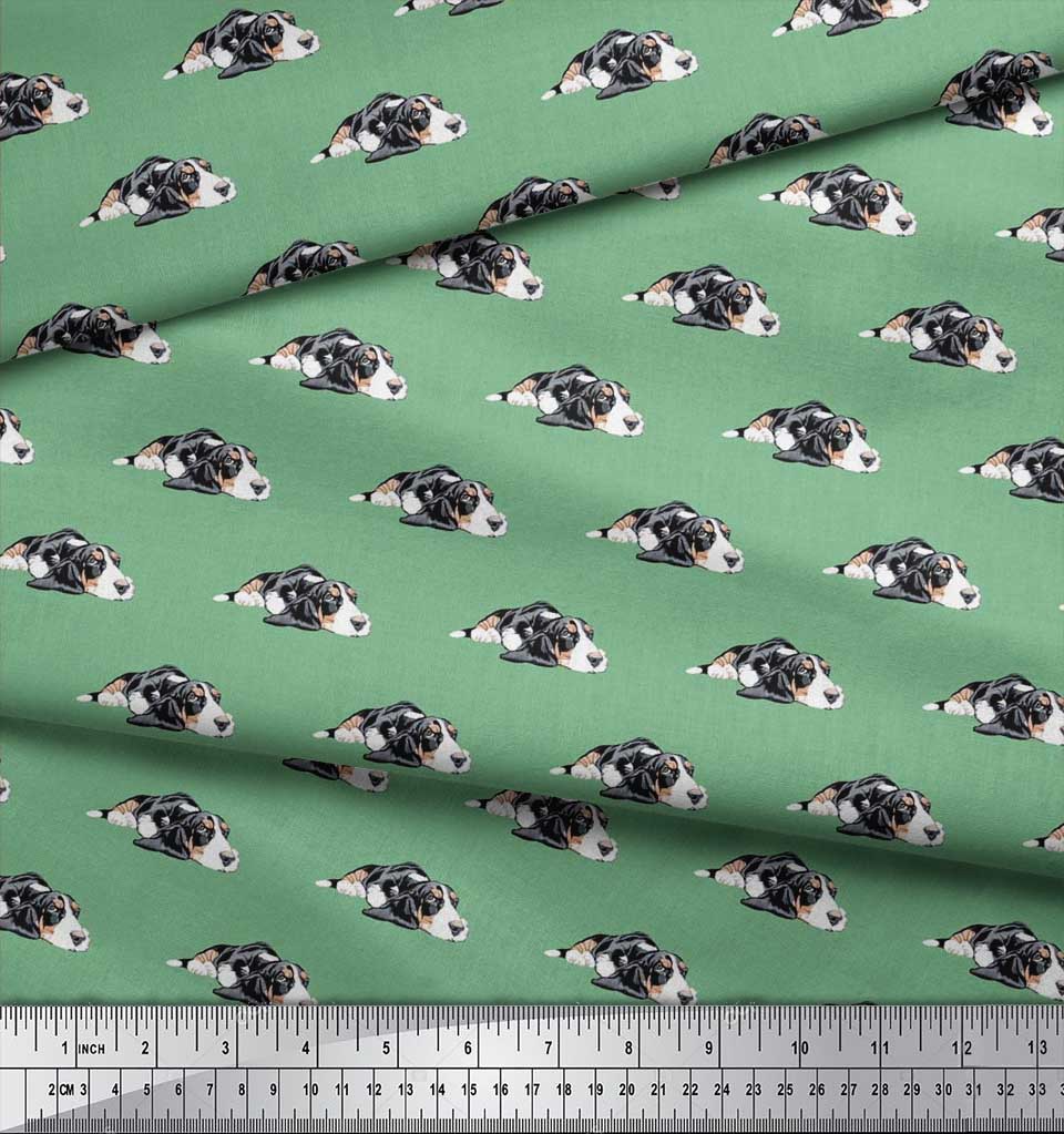Soimoi Japan Crepe Satin Fabric Basset Hound Dog Print Fabric by metre 42 Inch