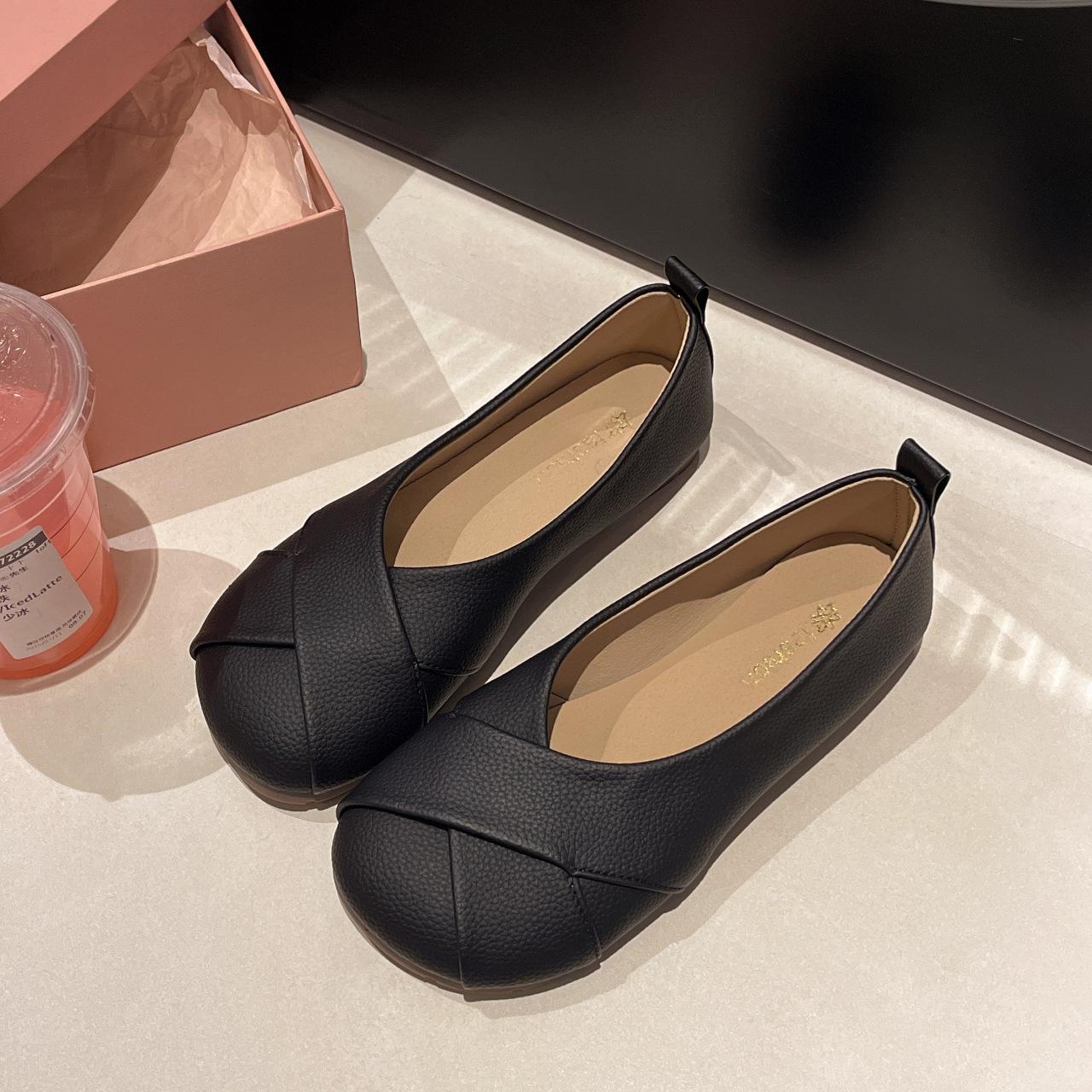 

Модные женские кожаные лоферы слипоны, повседневные милые балетки с круглым носком, обувь для медсестер, кроссовки, весенне-осенняя обувь 40 чёрный