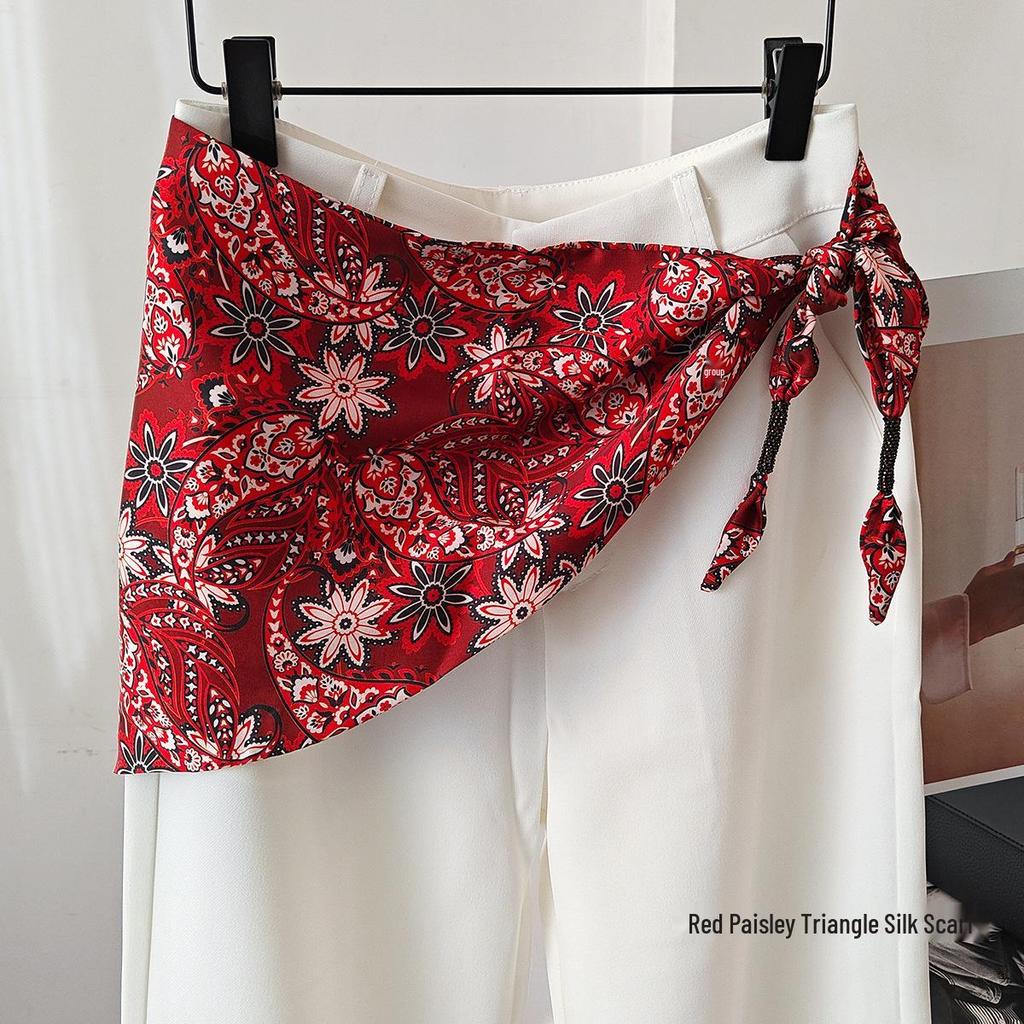 Retro Paisley Silk Scarf: Women's Spring/Summer Versatile Scarf & Waist Accessory