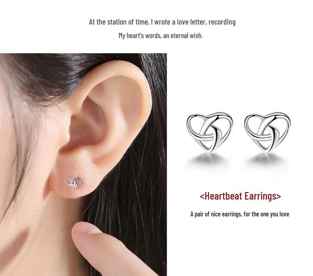 Higu E0046 S925 Silver Hollow Heart-Shaped Cartilage Stud Earrings
