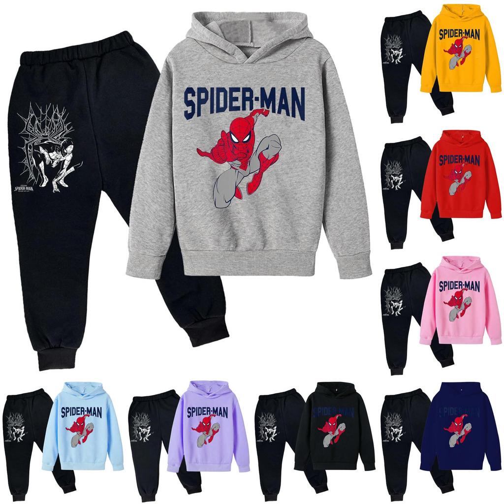 Kids Printed Hoodie and Sweatpants Set Long Sleeve Loose Fit Pullover Outfit for Boys and Girls