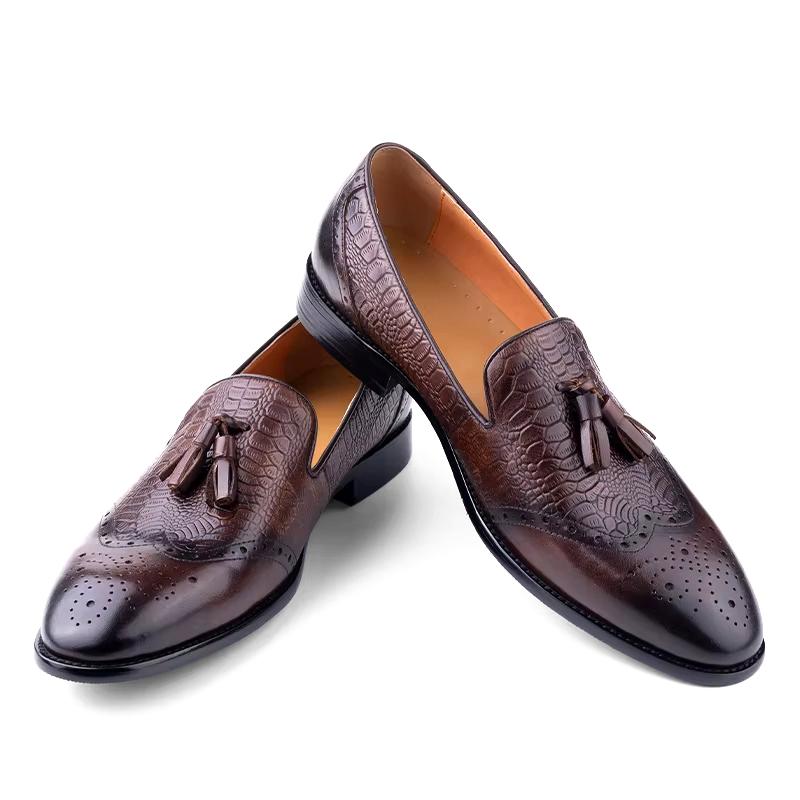 

Модная ручная работа удобная повседневная кожаная обувь Туфли мужские Натуральная кожа Кисточки Лоферы Кофе Формальная обувь Броги Принт Мужская 47 коричневый