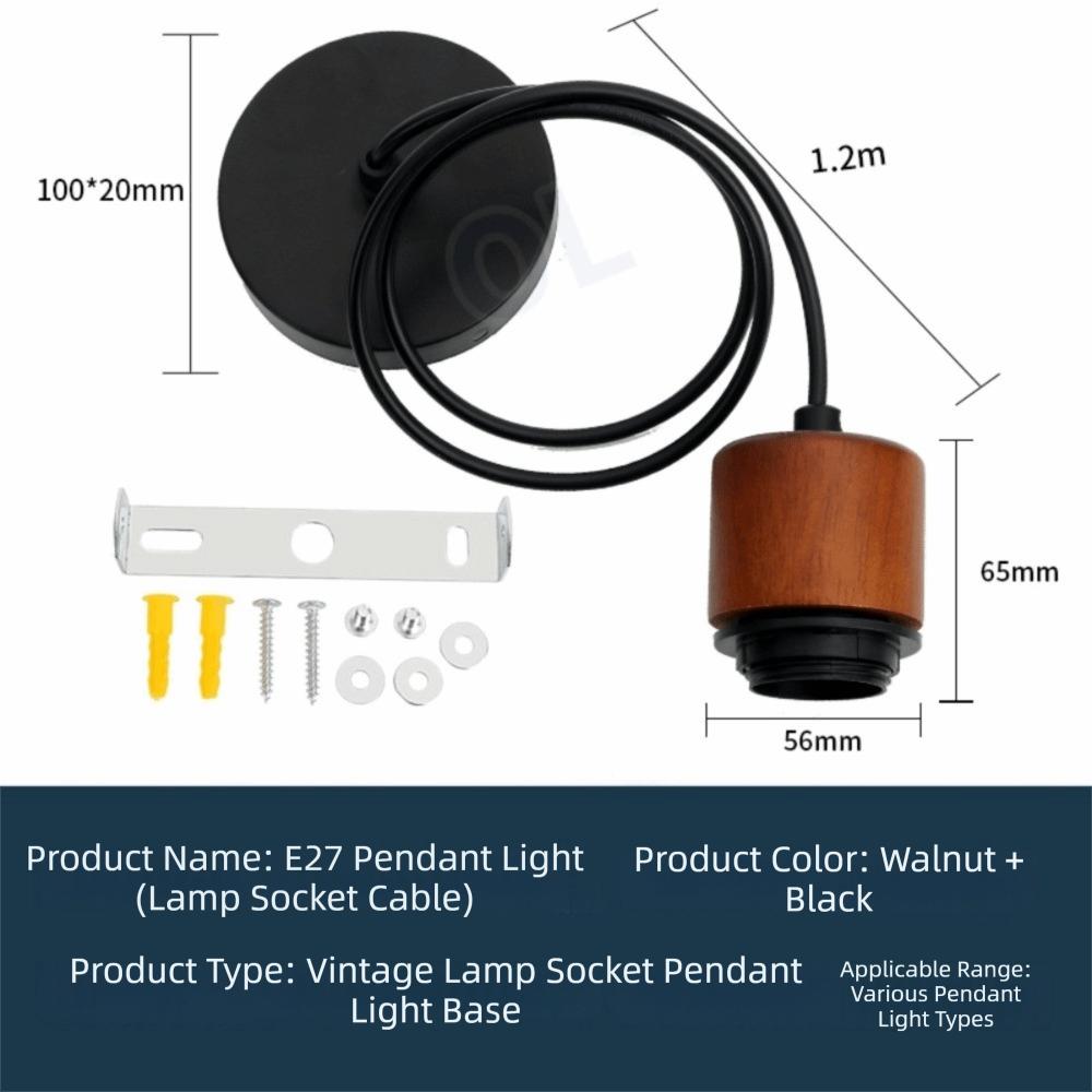 New Solid Wood E27 Lamp Holder Adjustable Wire Hanging Pendant Lamp DIY Accessories Screw Lampshade Base