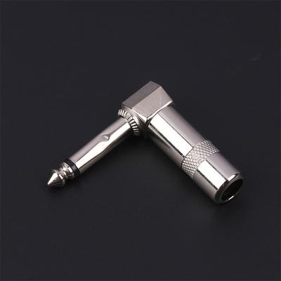 1PC Metal 6.35mm Plug Right Angle Male Mono Plug L-Shape Audio Connector For Guitar Audio 1/4" 90 Degree Jack Solder Connector