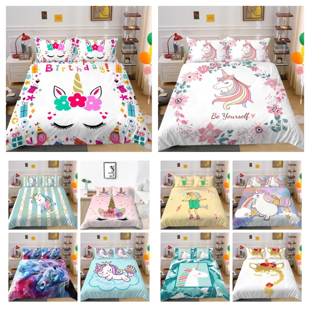 3D Unicorn Print Home Bed Cover Home Textiles Bedding Set Covers Student Dormitory Pillowcase Breathable