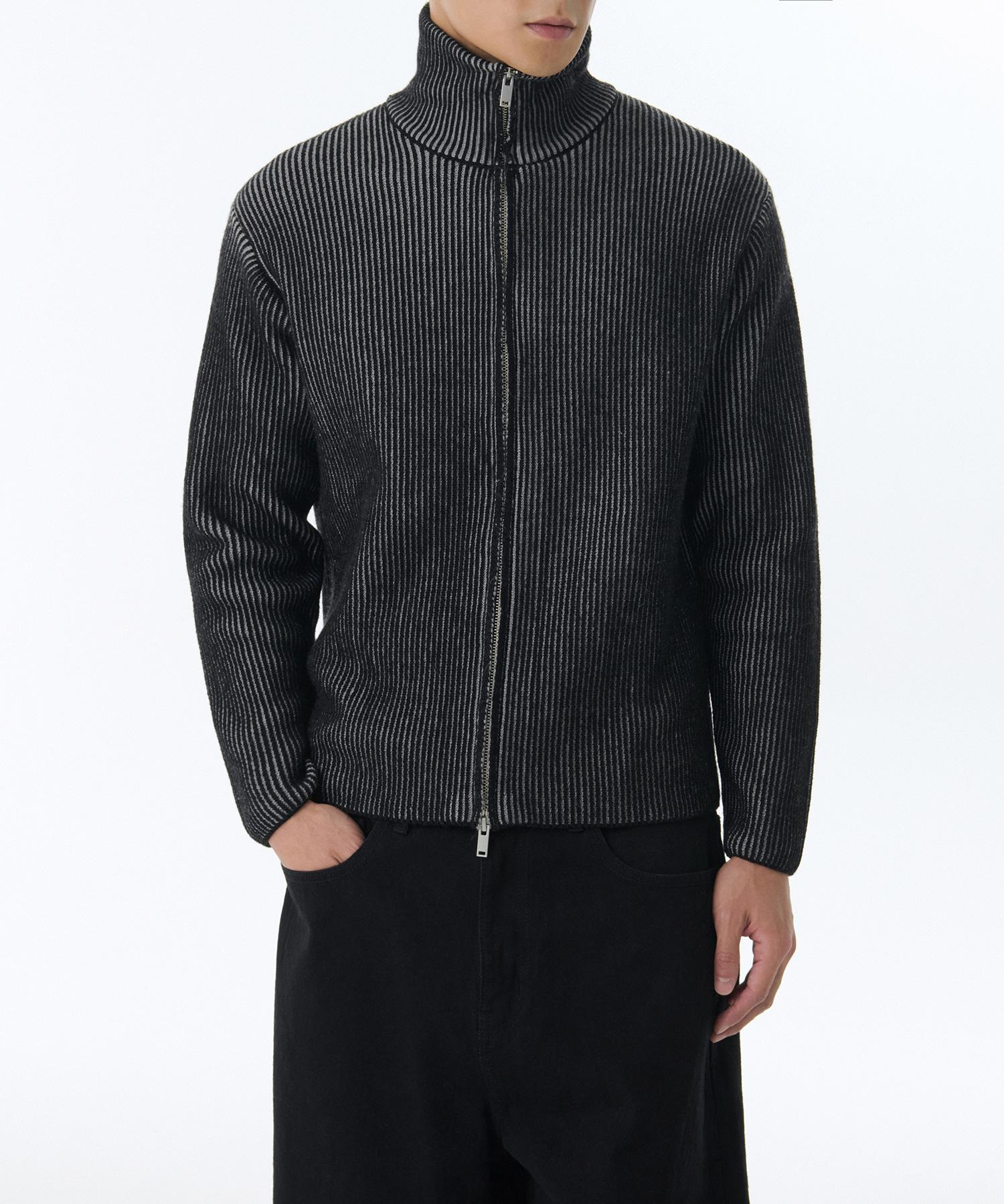 Musinsa Standard Two-Tone Ribbed Knit Zip-Up [Black/Grey] Black/L