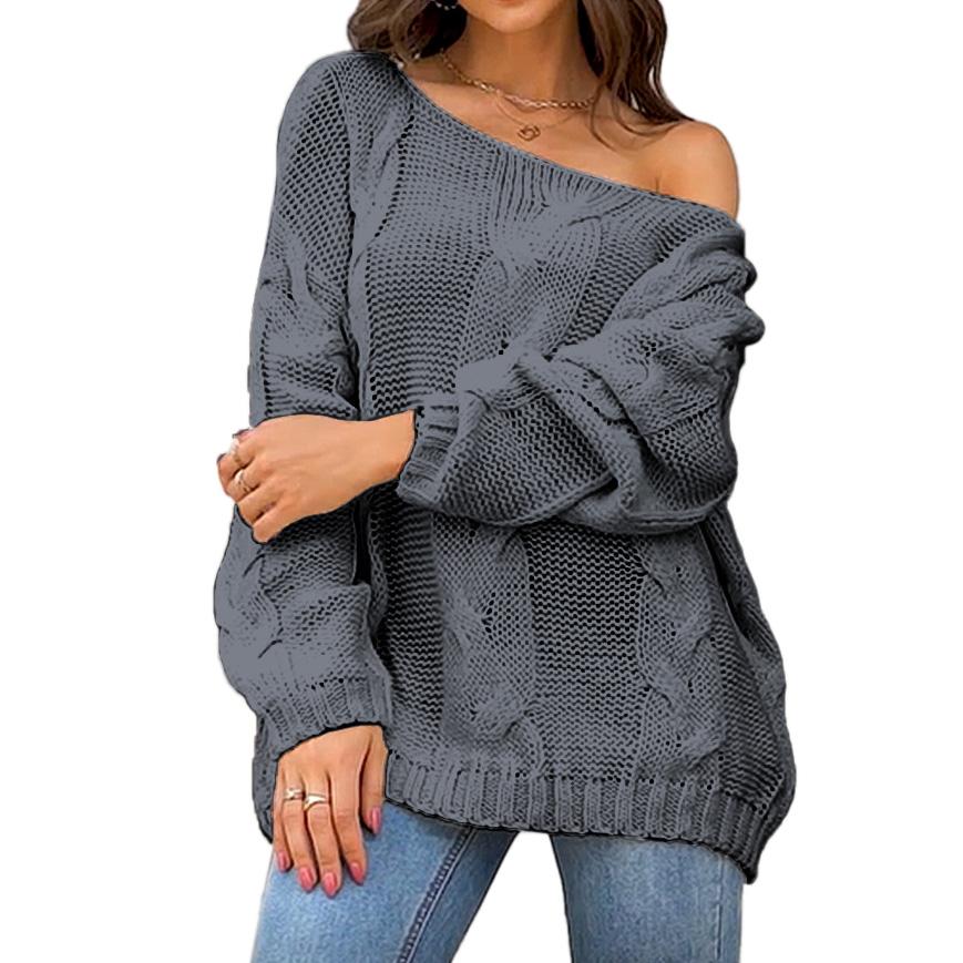 Women Knit Sweater Off Shoulder Long Sleeve Jacket Fashion Style Loose Solid Color Pullover Jumper