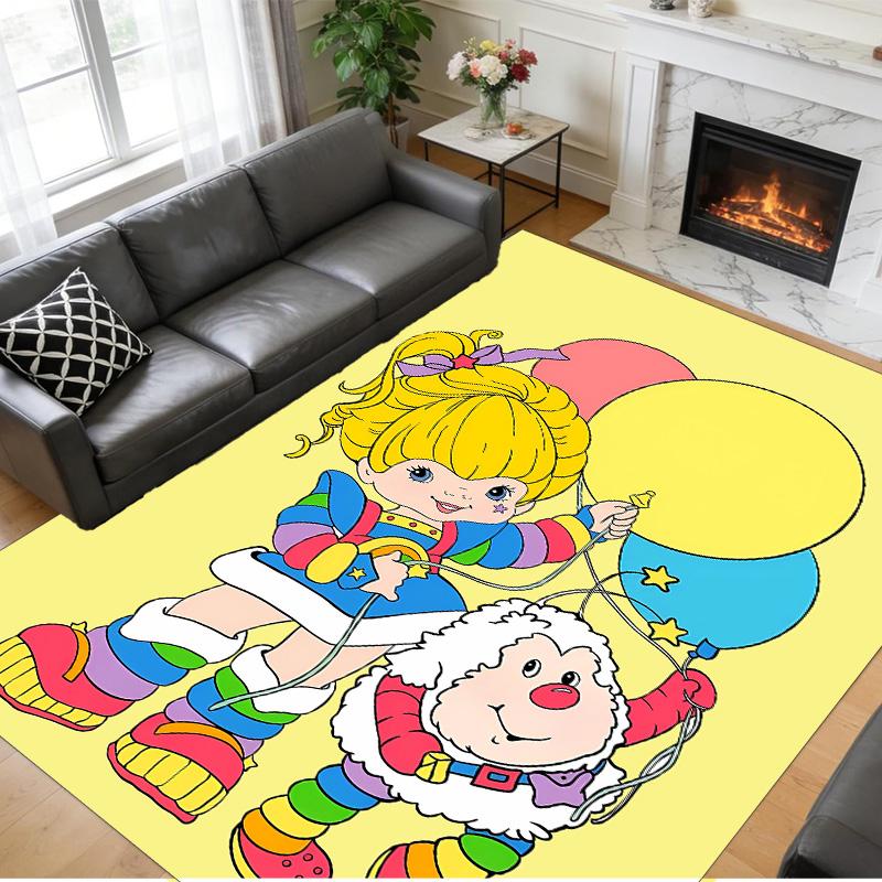 Anti‑Slip Crystal Velvet Floor Rug, Rainbow Brite Design Carpet for Indoor Living Bedroom Home Decoration