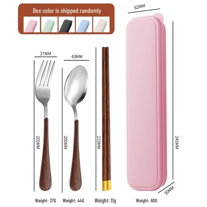 Portable 1010 Portuguese Stainless Steel Cutlery Set with Wooden Chopsticks - Knife, Fork, Spoon