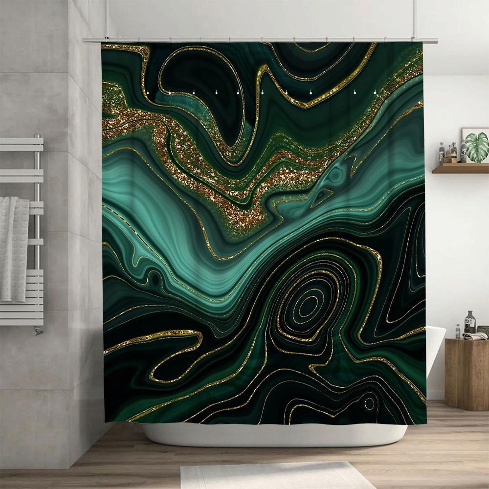 Marble Shower Curtain Artistic Teal Stone Pattern Bathroom Decor Waterproof Fabric Modern Luxury Home Textile Washable