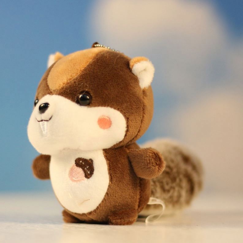 Kawaii Stuffed Animal Plush Doll Toys Squirrel Key Ring Cute Plush Squirrel Keychain Cute Bag Doll Bag Pendant Key Chains Charms
