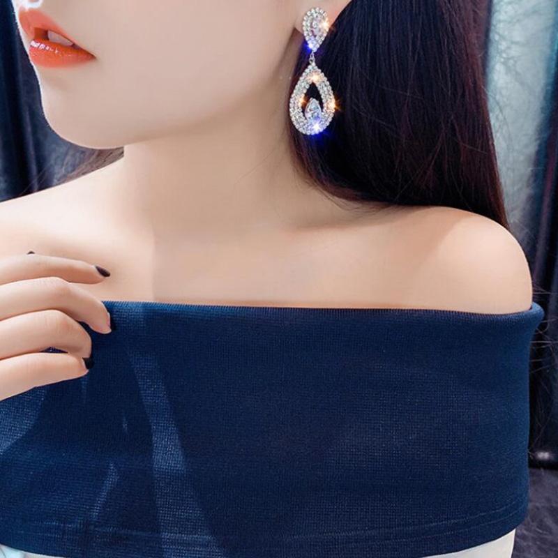 Zircons Classic Water Drop Shaped Cubic Zirconia Crystal Bridal Earrings Wedding Jewelry For Brides Bridesmaid