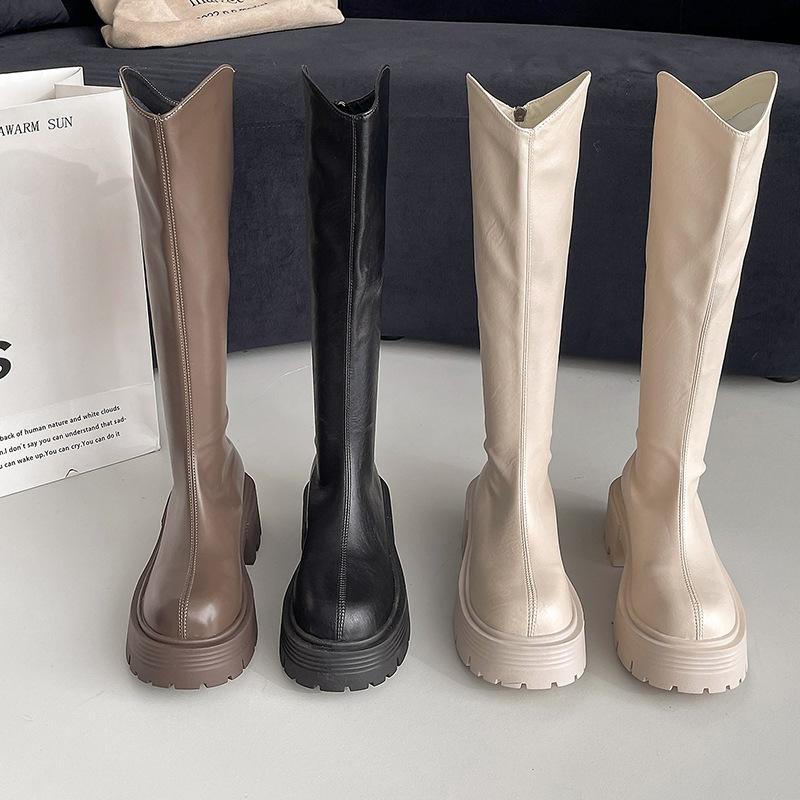Fashion Versatile Thick-soled Fashion Boots Women's Skinny Boots High Heels Muffin Bottom Round Head Thick Heel Boots Women's Knight Boots