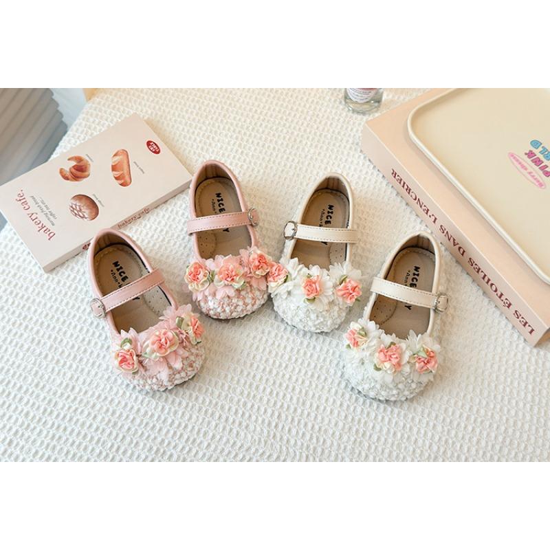 Girls Flower Decorated Korean Style Princess Soft Sole Kids Leather Loafers