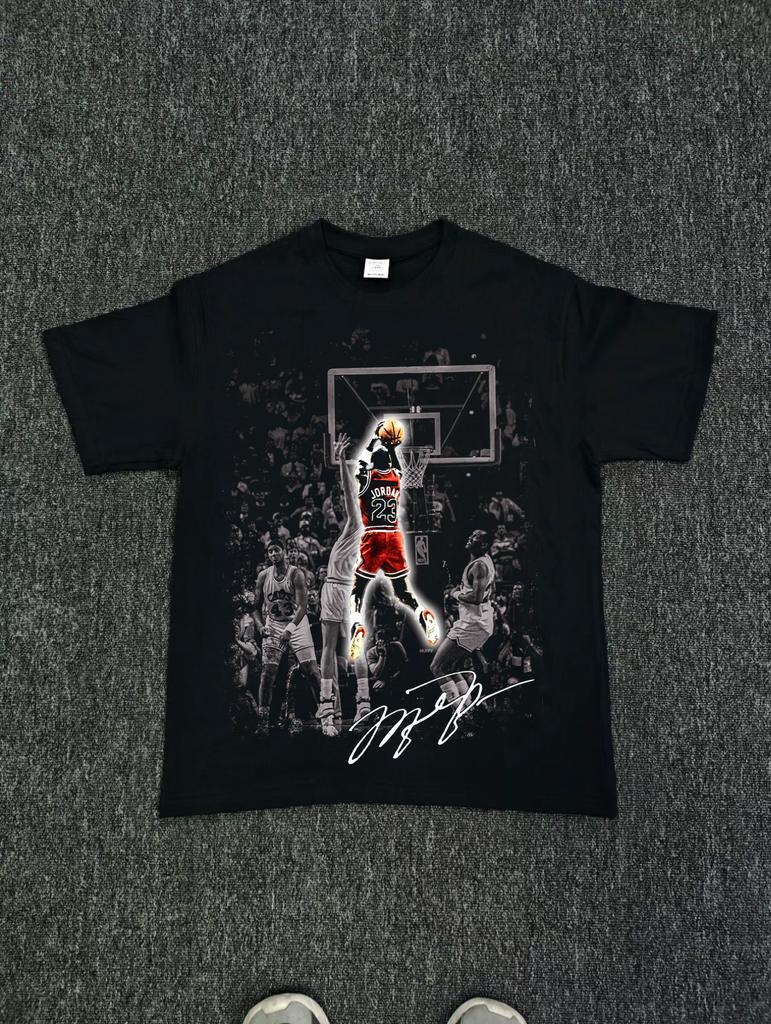God of Basketball MJ  Last Shot American Style Cotton Retro Print Short-sleeved T-shirt Vintage Casual Loose Streetwear T-shirt
