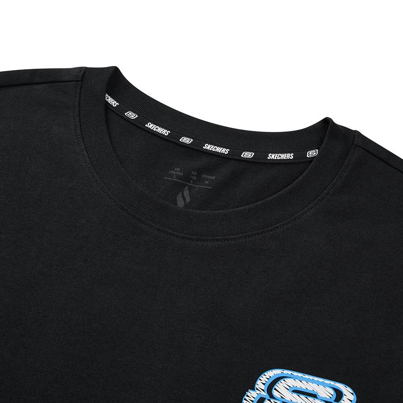 Skechers Logo Pattern Versatile Round Neck Pullover Breathable Short Sleeve T-Shirt Unisex T-Shirts Carbon-Black L224U137-0018