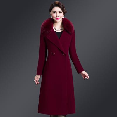 Women's Fashion Winter Coat Double Buckle Slim Trench Coats Lady Fur Collar Peacoat Vintage Woolen Jackets Outwear Plus Size