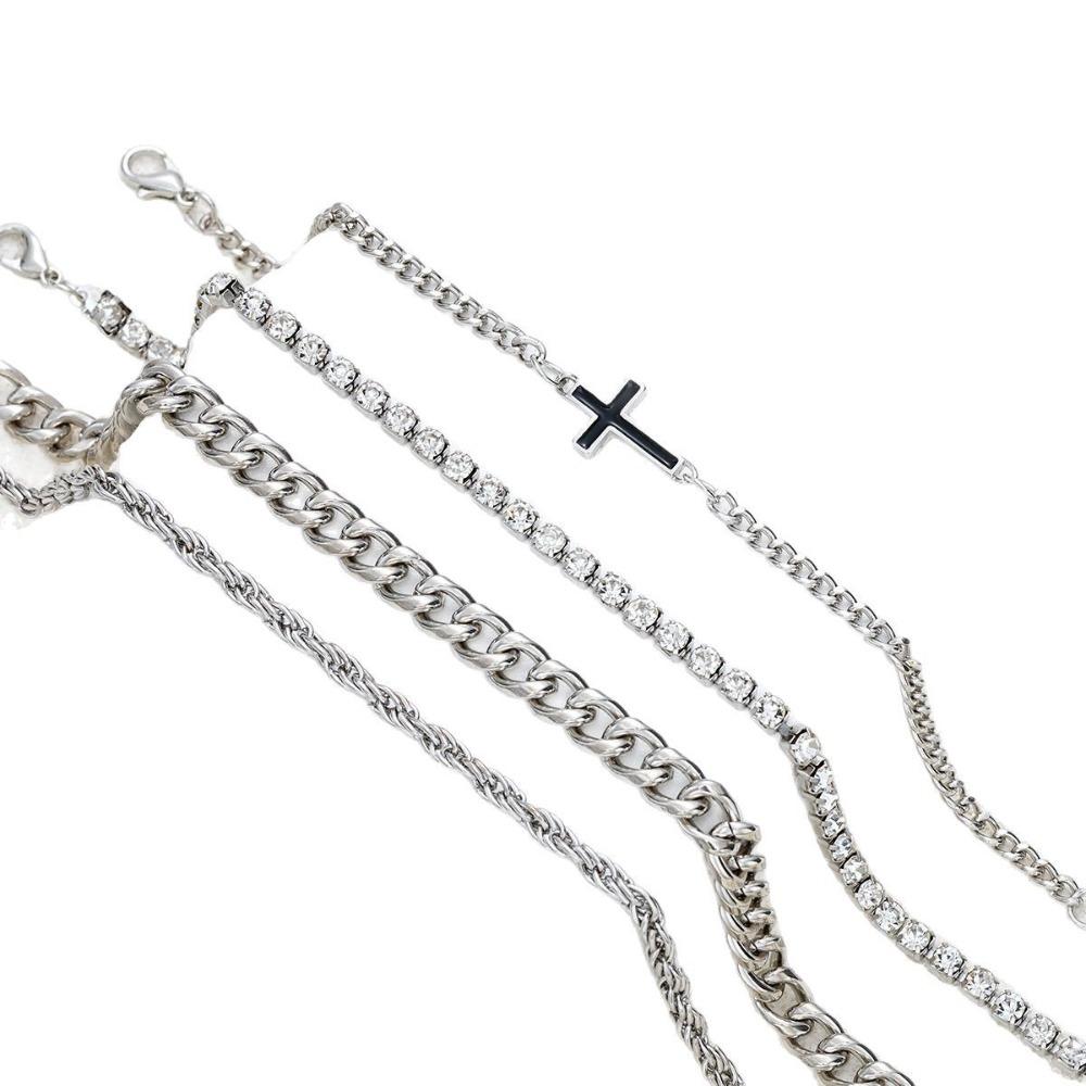 A Set of 4 Simple Street Style Cross Twist Chain Cuban Chain Bracelets, Basic Style for Boyfriend, Suitable for Men To Wear