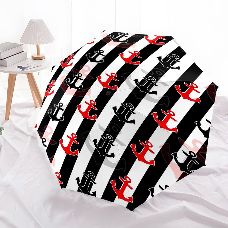 1pc Nautical Stripes with Anchors Pattern Umbrella with Plastic Handle, Suitable for All Seasons Outdoor PT424