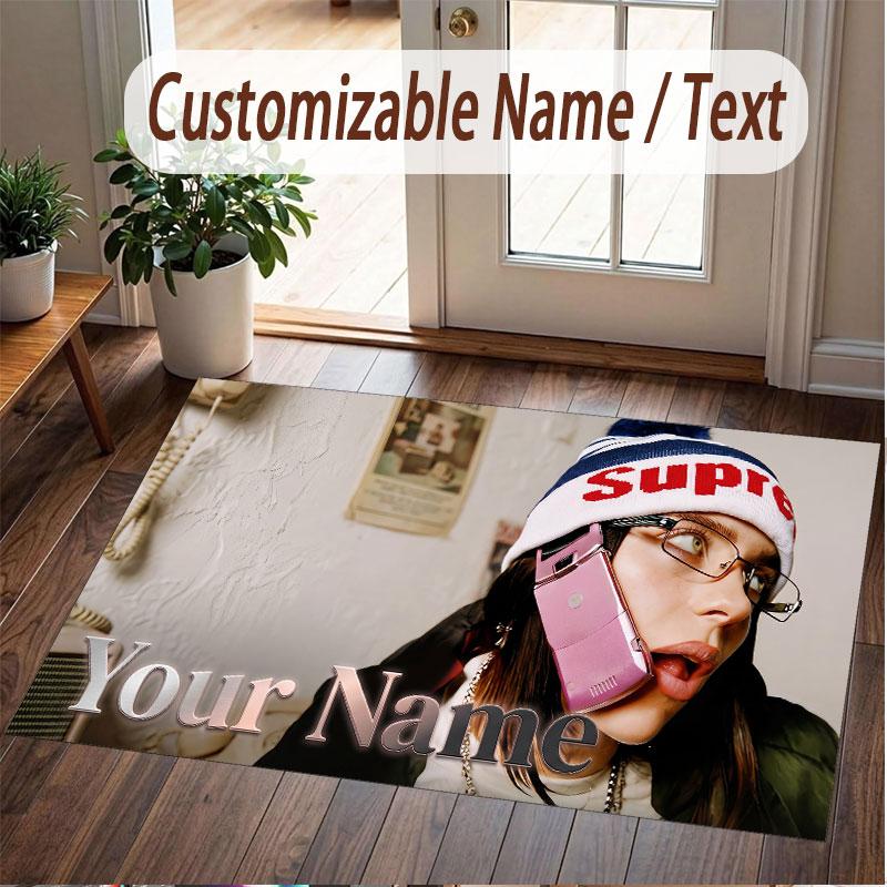 Custom Rug Billie Eilish Pattern Print Name Text Soft Non‑Slip Floor Carpet for Home Indoor Decoration
