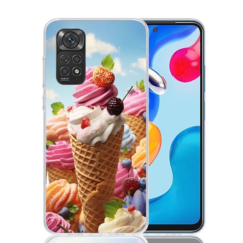 Macaron Ice Cream Cake Doughnut Phone Case For Xiaomi Redmi Note 13 14 15 Pro Plus 12S 12 14S 11S 11E 10 10S 11 11T 5G 4G Cover