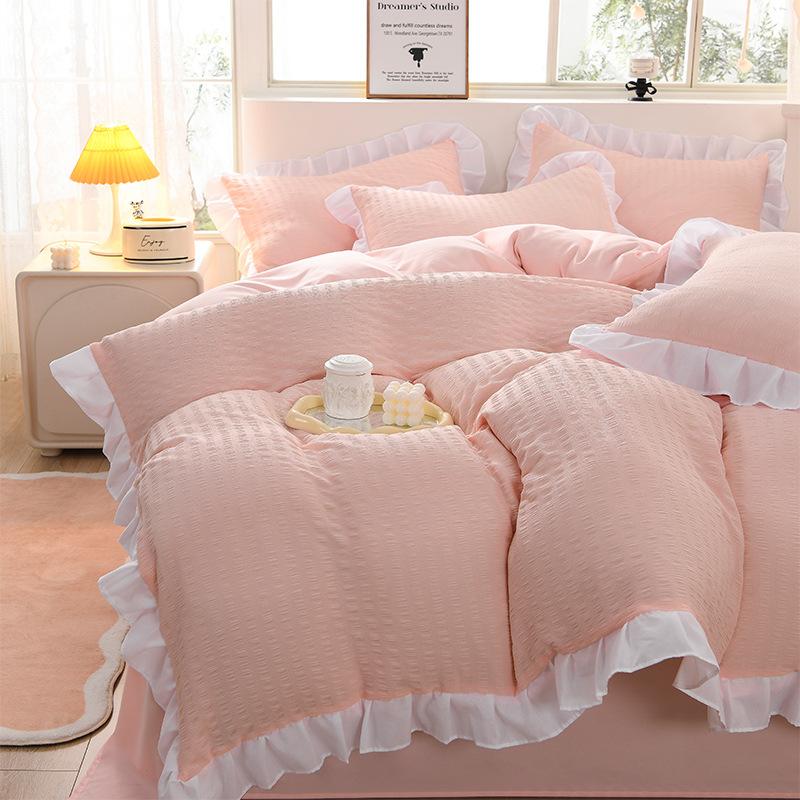 Reine Baumwolle Doppelgarn Bettwäsche Doppel Vier-teiliges Set Bettbezug Einzel-Wohnheim Bettlaken Dreiteiliges Set