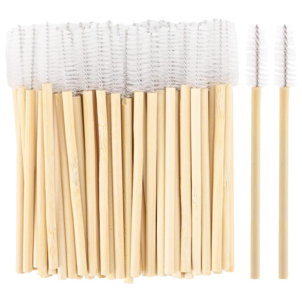 Wholesales Eco Mascara Eyelash Brushes Applicators with Bamboo Handles Biodegradable Pink Black Brown Lash Spoolies 50pcs/bag