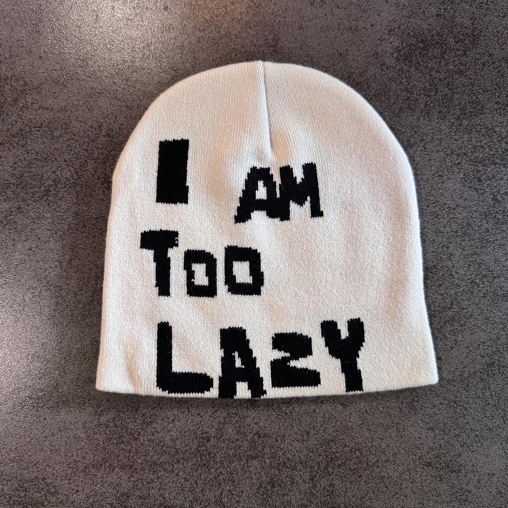 Am Letter I Too Lazy Embellishment Retro Streetwear Warm Wool Hat Knit Couples