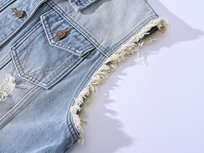 Men's Slim-Fit Light-Colored Ripped Denim Vest - Korean Style Sleeveless Jacket