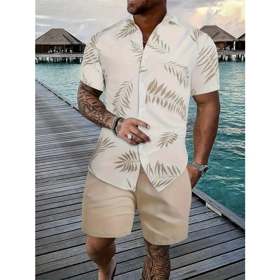 Hawaiian Men's Shirt Set 3D Printed Short-Sleeve Shirt Set Summer Beach Collared Two-Piece Shirt