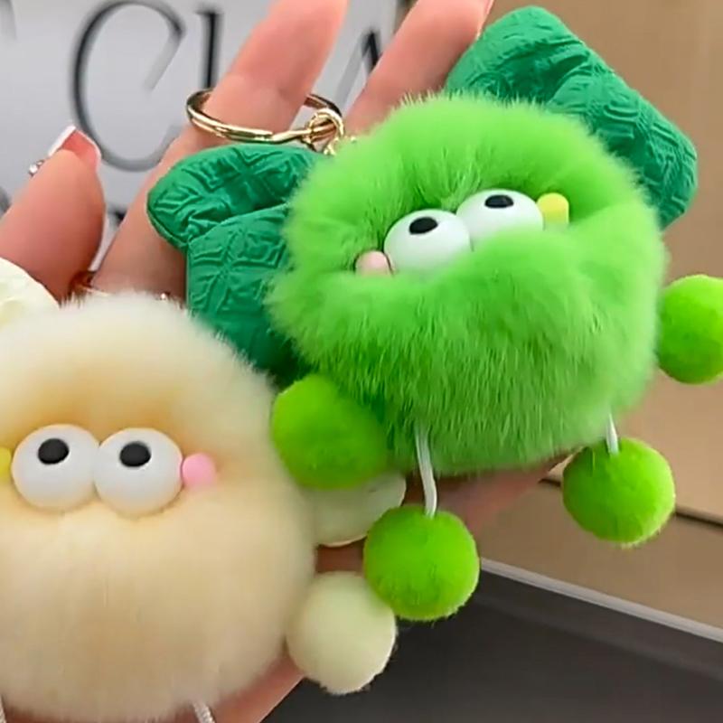 سلسلة مفاتيح على شكل دمية قزم على شكل قوس لطيف من الكرتون، دمية على شكل كرة من الفرو ذات عيون متقاطعة، حلقة مفاتيح لعبة