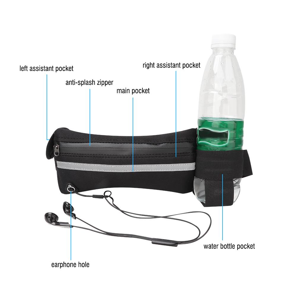 Multifunction Waist Bag Waterproof Outdoor Sports Running Waist Bag Belt   Pockets (black)