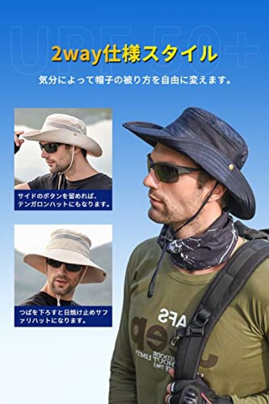 Safari Hat for Large UV Hat for Mesh Sun Adjustable with Chin Sports Mountain Hiking [Gokamoi] Men, Size, Protection, Men, [2-Way, Ventilation,