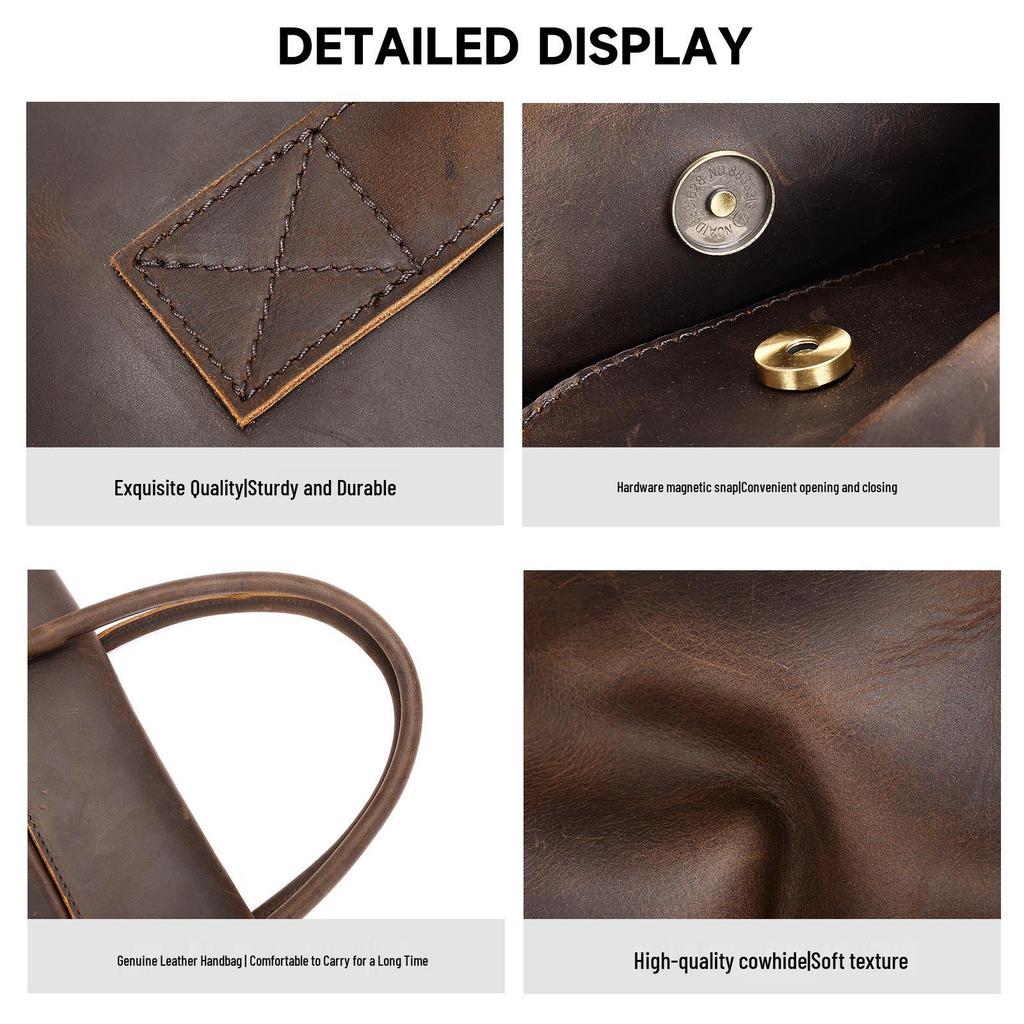 Men's Genuine Crazy Horse Leather Business Briefcase & Laptop Bag