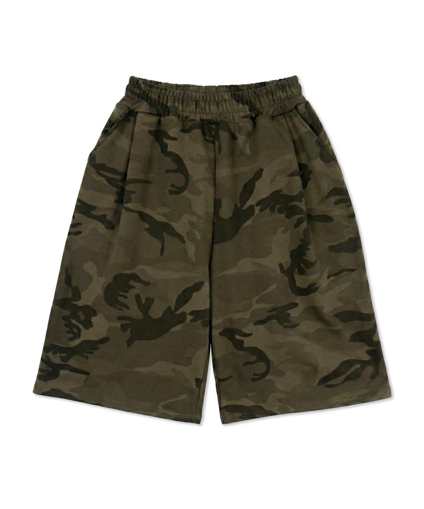 FUZZY SCAN Camo Cross Eyelet Bermuda Pants Dark Khaki