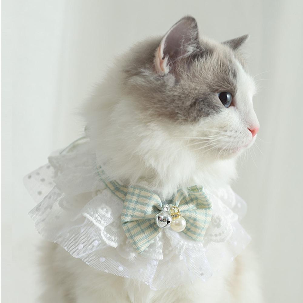 With Bow and Bells Lace Cat Collar Adjustable Pet Neckband Soft Jingle Bell Collar Pet Accessories