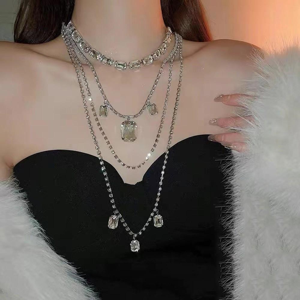 Multilayer Back Body Chain Tassels Shine Rhinestone Necklace Shoulder Chain Necklace Wedding