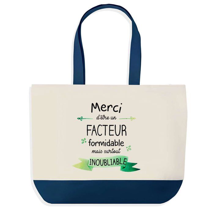 Tote bag - PLANETEE - Grand Sac Courses Cabas - Fond bleu - Coton - 40x45 cm