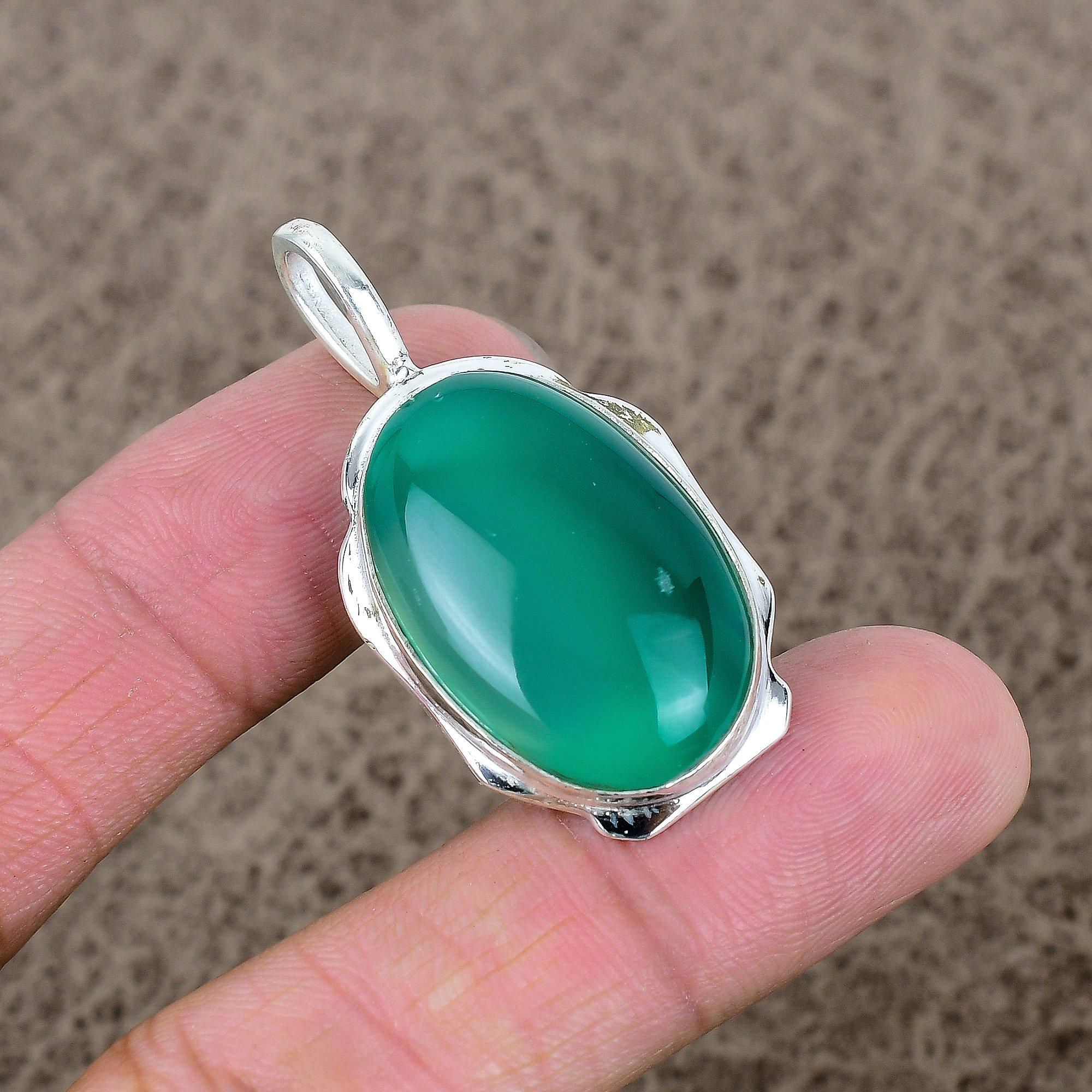 

Green Onyx Gemstone Handmade 925 Sterling Silver Jewelry Pendant 1.81 KKG-379