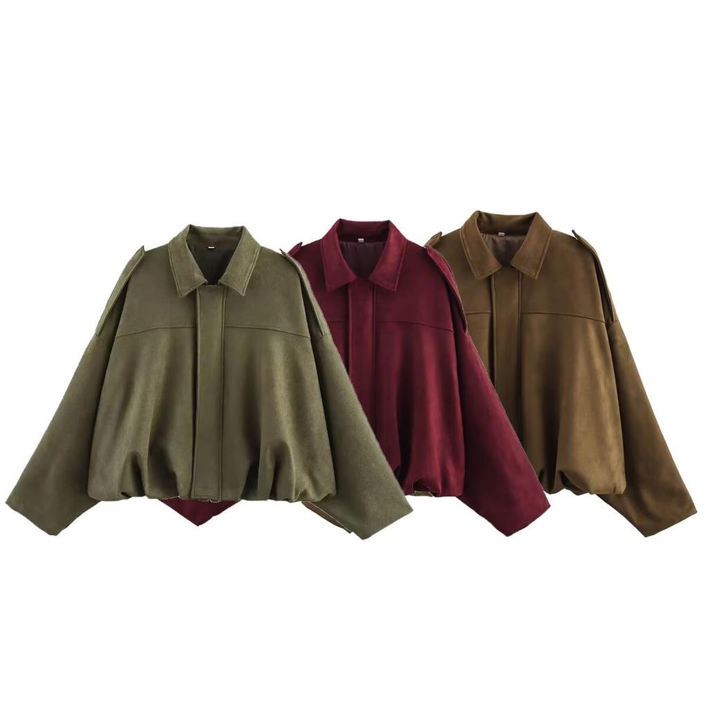 Chaqueta Bomber de Ante para Mujer Primavera Nueva Moda Manga Larga Cremallera Oversize Sólida Abrigo Bomber Chic Lady 2026 Streetwear B88824