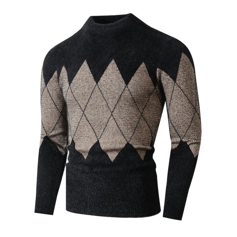 Winter Men's Thickened Casual Warm Knitted Sweater Semi-turtleneck Contrasting Sweater