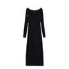 [] Early autumn new black big v-neck slim-fitting long-sleeved dress, high-end hip-wrapped knitted long skirt