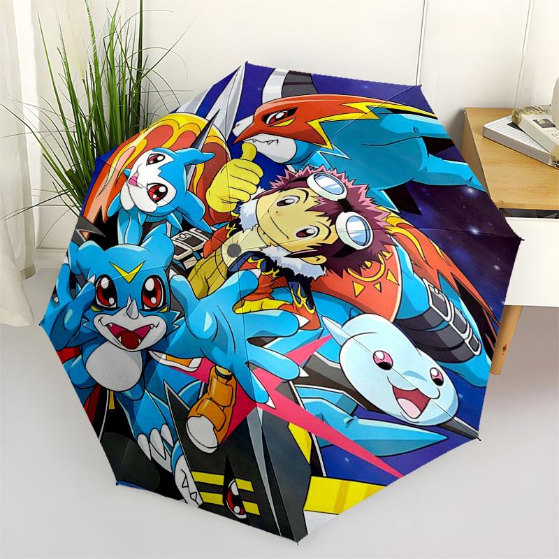 

1pc Outdoor Umbrella with Digimon Characters - Automatic Opening/Closing, Portable 3-Fold Design, 8-Rib Iron Frame - Perfect Gift for Fans, Trave