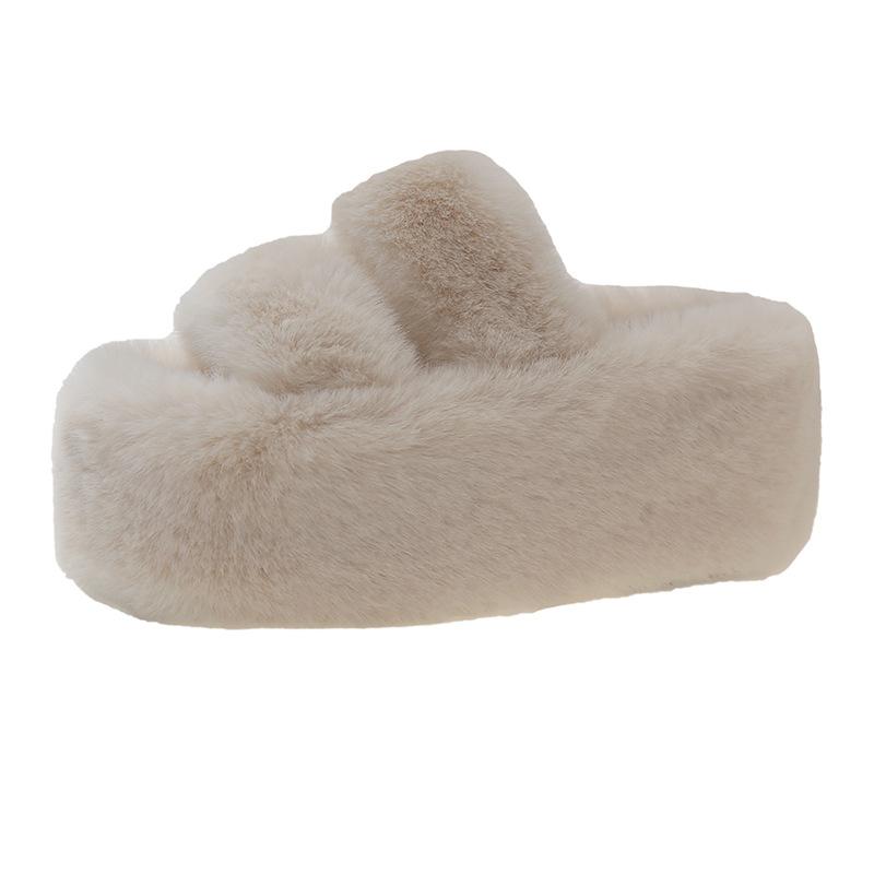 Super thick bottom 9 cm fluffy slippers women wear autumn and winter new Korean version versatile home indoor one-word cotton slippers
