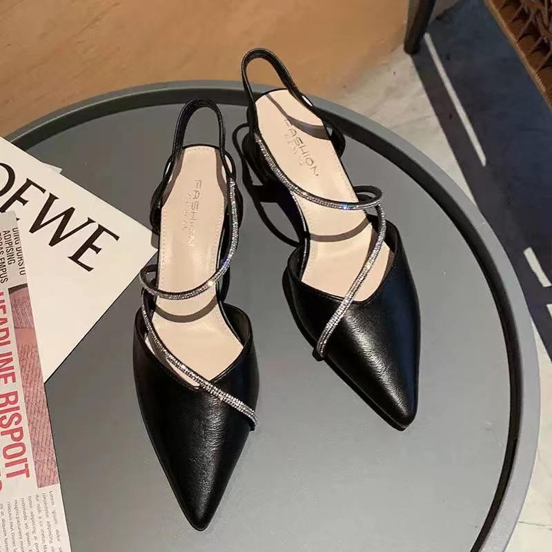 Fashion 2025 Summer New Women's Fashion Comfortable High Heels Women's Shoes Slip-on Pointed Toe Rhinestone Sandals Zapatillas Mujer