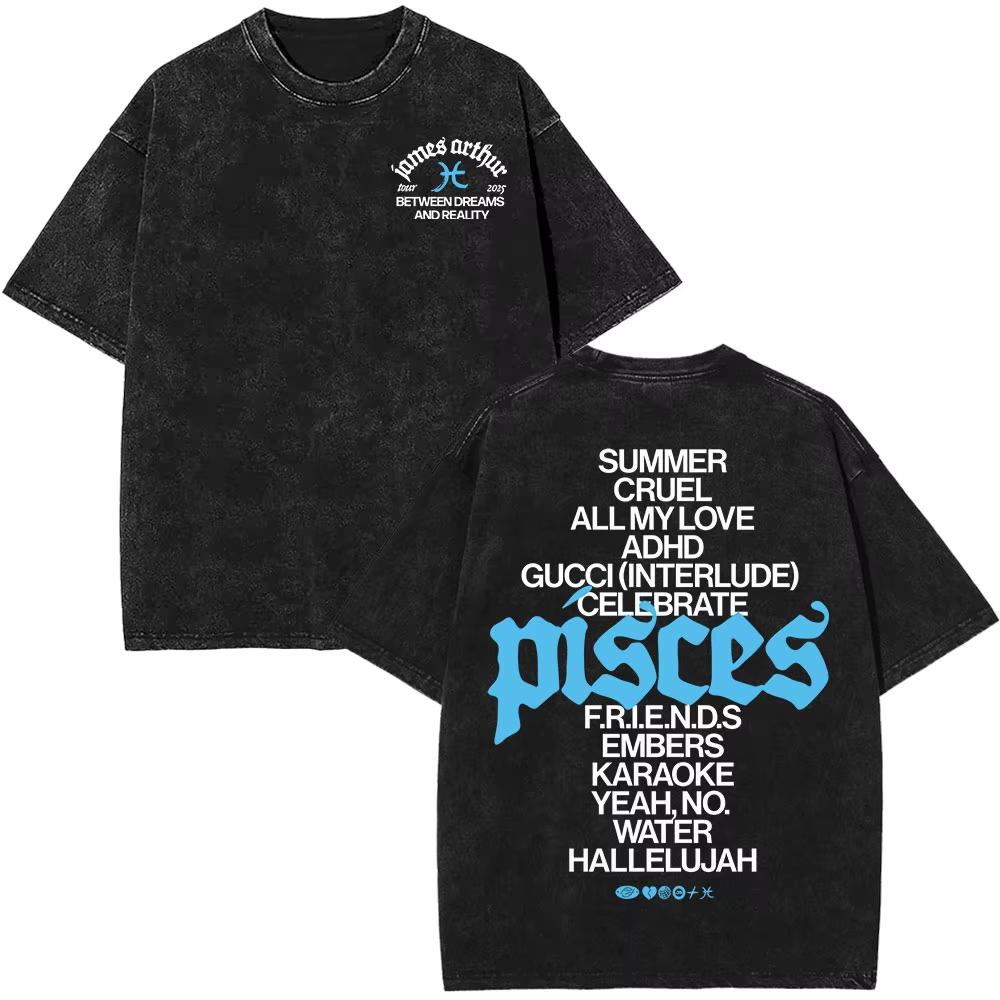 Rapper James Arthur The Pisces World Tour  Printed Tshirt Men Women Hiphop Tshirt Fan Gifts Casual Vintage Washed Tshirt
