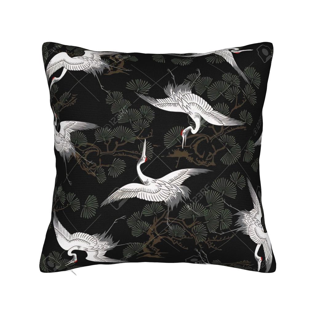 Japanese Cranes And Conifers Pillow Case Square Pillow Cover Morden Pillowcases For Living Room Bed Chair