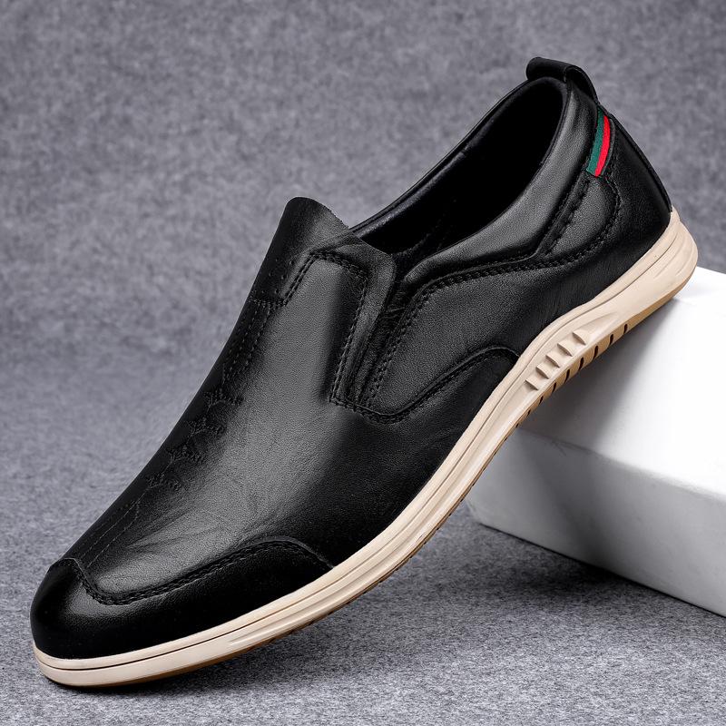 Men's Handmade Slip-on Leather Shoes: Comfortable, Non-slip, Breathable, Soft Sole, Casual Large Size.