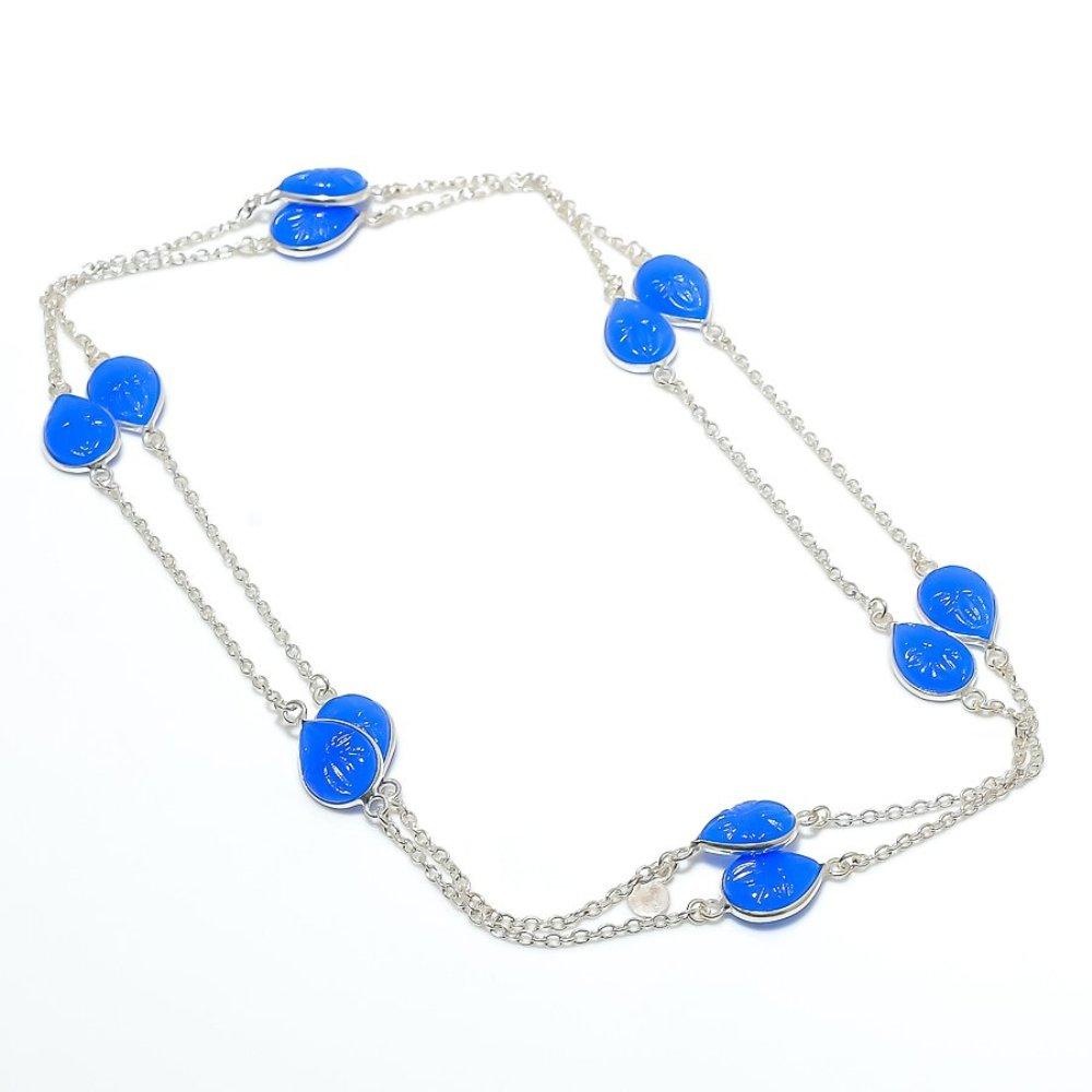 Aqua Chalcedony Handmade 925 Sterling Silver Jewelry Necklace 18" K3Y35